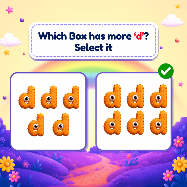 Choose the box with more or less  objects that start with Lowercase Letter "d" game