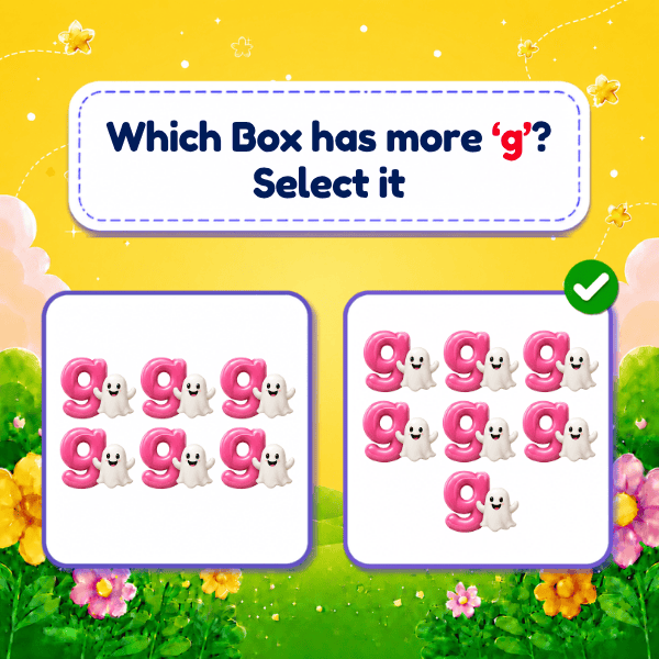 Choose the box with more or less  objects that start with Lowercase Letter "g" game