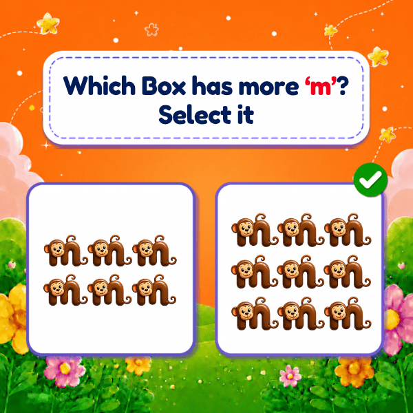 Choose the box with more or less  objects that start with Lowercase Letter "m" game