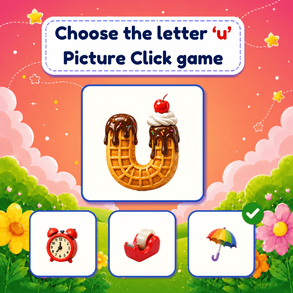 Choose the Lowercase Letter "u" Picture Click game