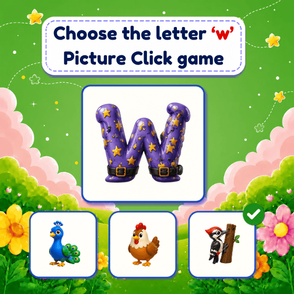 Choose the Lowercase Letter "w" Picture Click game