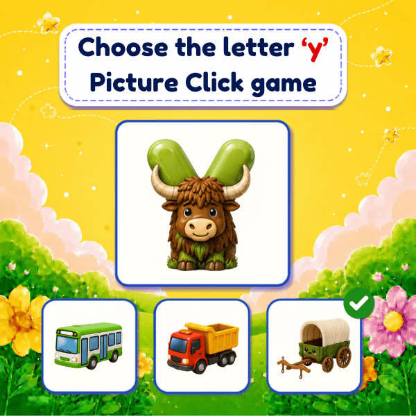 Choose the Lowercase Letter "y" Picture Click game