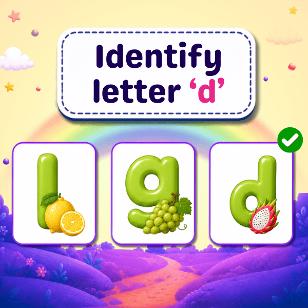 Lowercase Letter "d" object identification game.