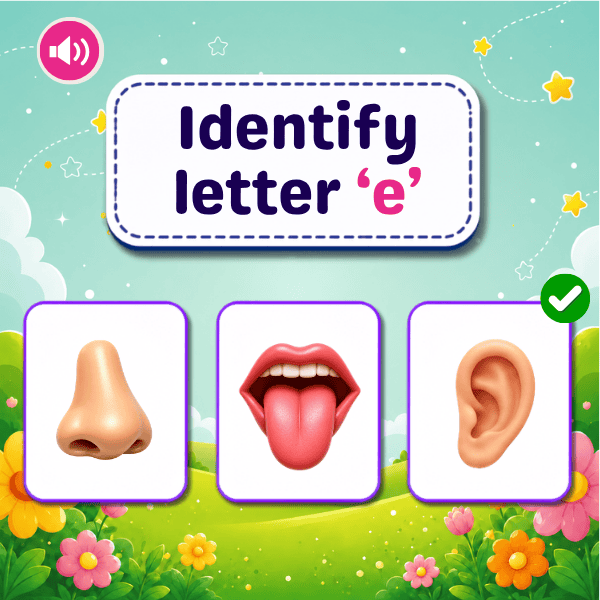Lowercase Letter "e" object identification game.