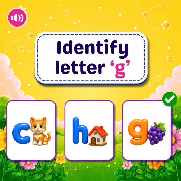 Lowercase Letter "g" object identification game.