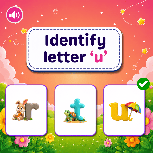Lowercase Letter "u" object identification game.