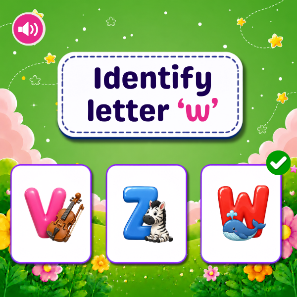 Lowercase Letter "w" object identification game.