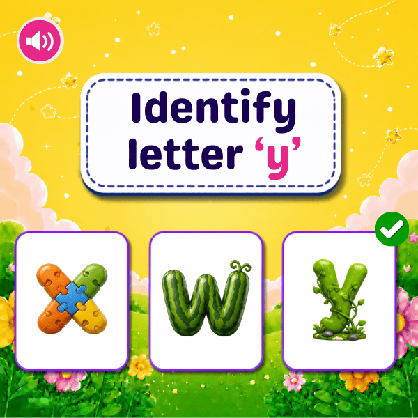 Lowercase Letter "y" object identification game.