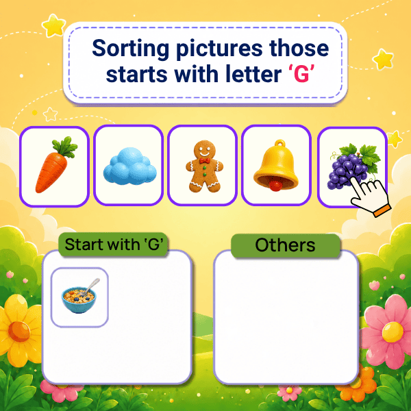 Sorting pictures those starts with letter "G" game