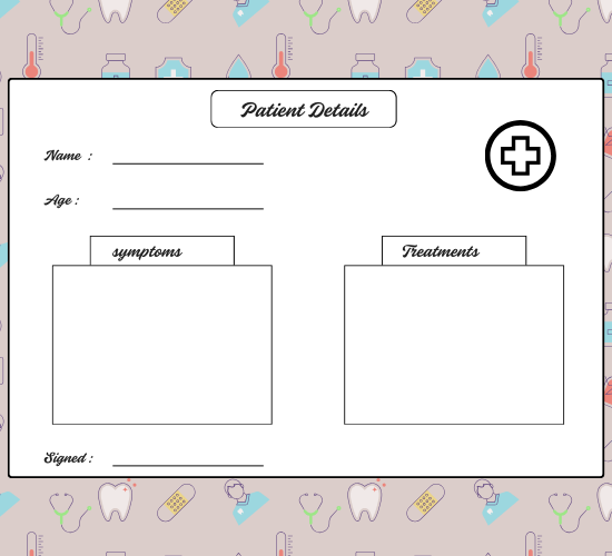 Doctor's Surgery Patient Details Template In Cursive