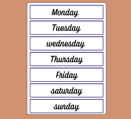Days of The Week Cards Cursive