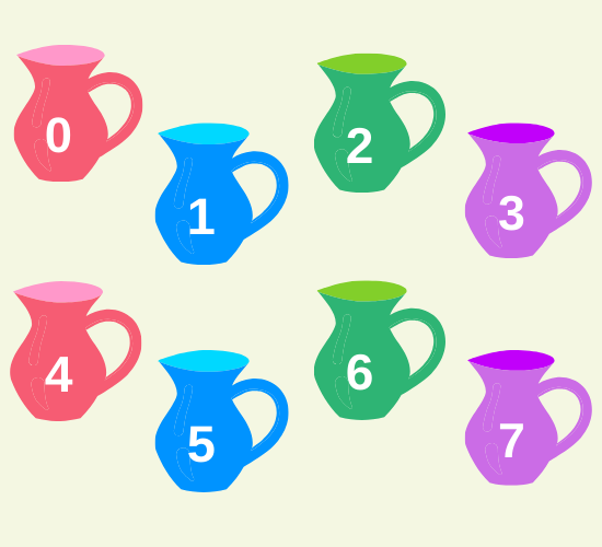 Numbers 0-31 on Jug