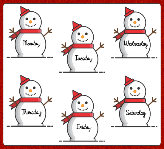 Days of The Week on Snowman Cursive