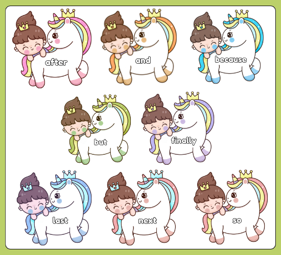 Connectives on Little Princess and Unicorn