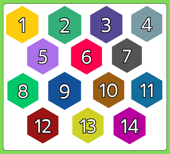 Numbers 0-50 on Hexagon