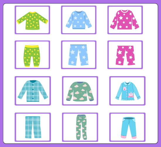 Pyjama-Themed Pattern Matching Cards