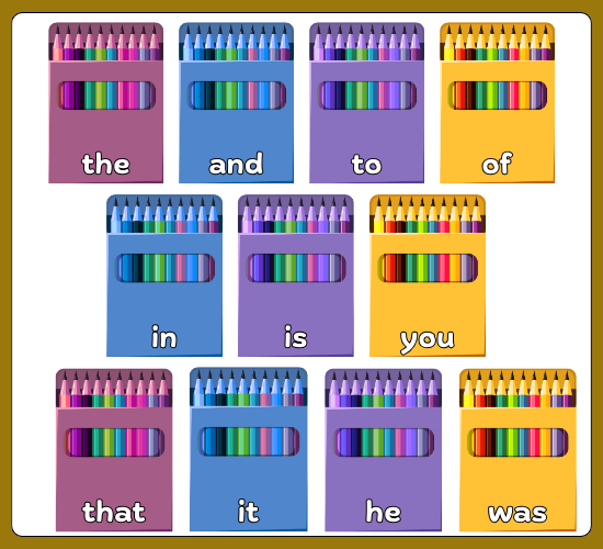 Frequency Words on Box of Pencils