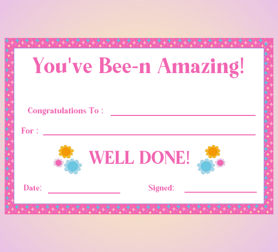 You've Bee-n Amazing! Certificate