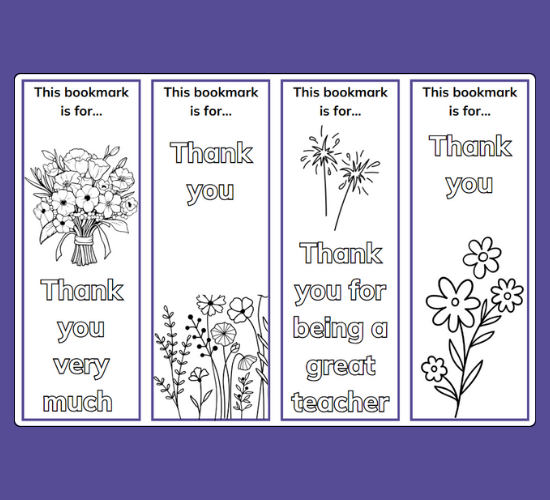 Thank You Teacher Bookmarks To Colour
