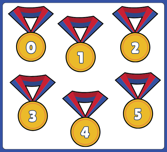 Numbers 0-50 on Medals