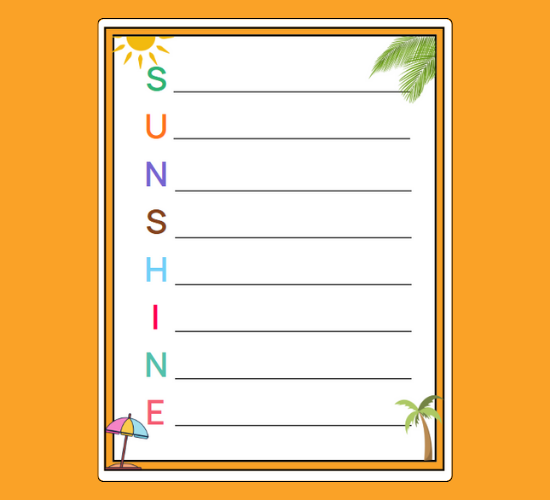 Sunshine Acrostic Poem Template