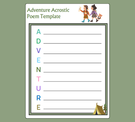 Adventure Acrostic Poem Template