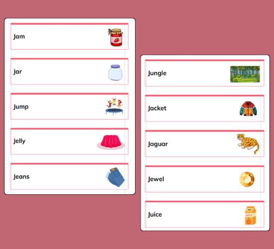 Initial J Sound Word Cards