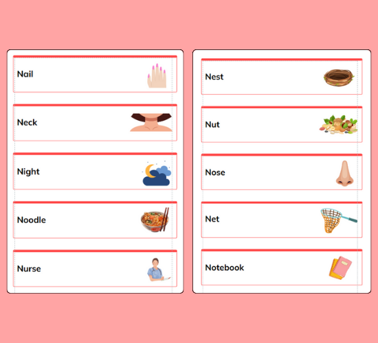 Initial N Sound Word Cards