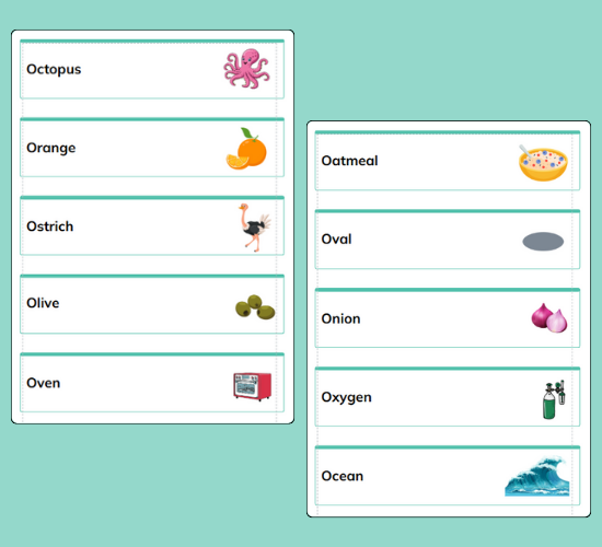 Initial O Sound Word Cards
