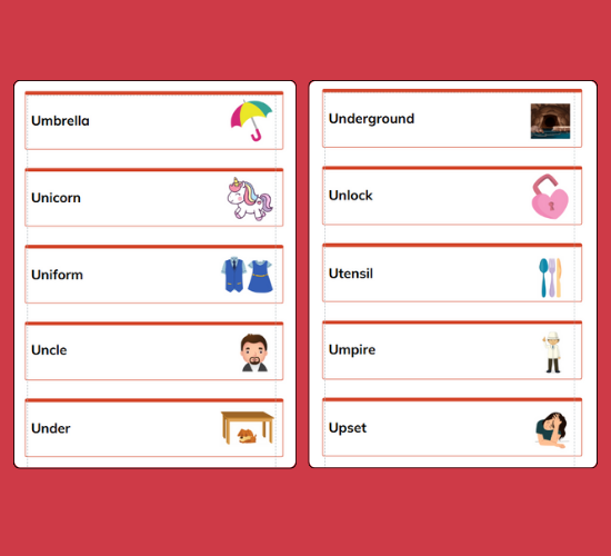 Initial U Sound Word Cards
