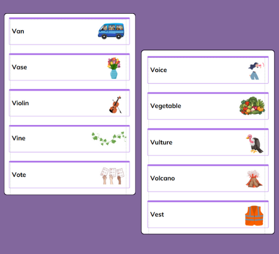 Initial V Sound Word Cards