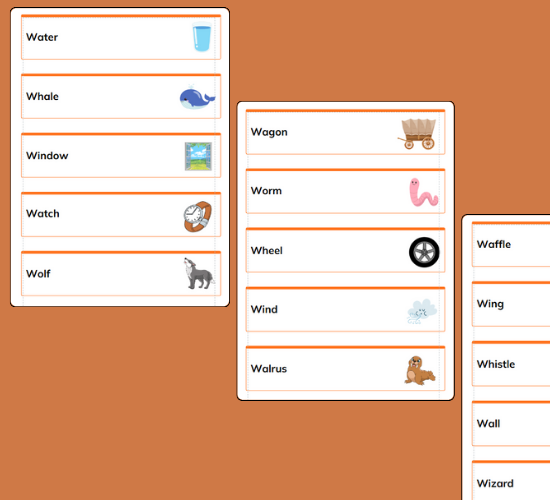 Initial W Sound Word Cards
