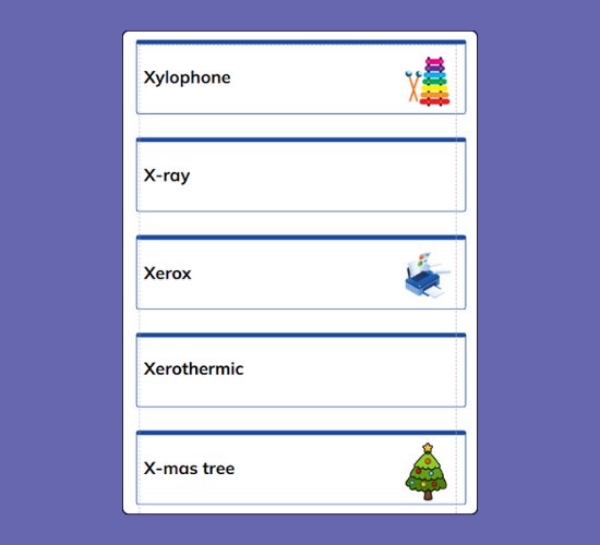 Initial X Sound Word Cards