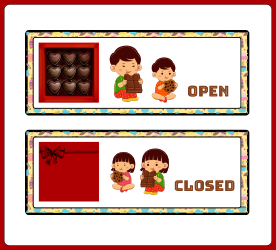Chocolate Shop Role Play Open and Closed Signs