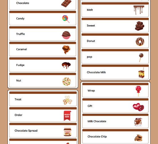 Chocolate Shop Role Play Word Cards