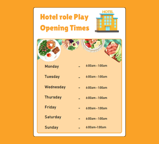 Hotel Role Play Opening Times