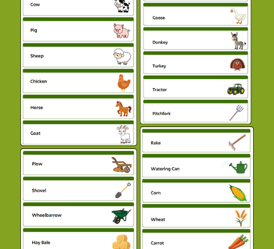 Farm Word Cards