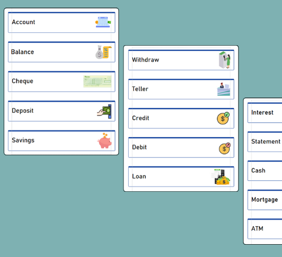 Bank Word Cards