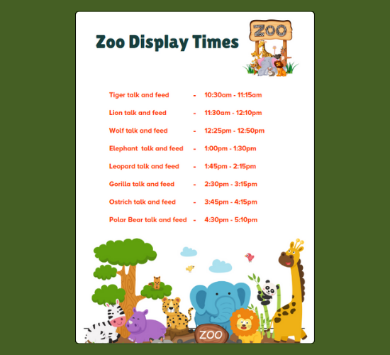 Zoo Display Times