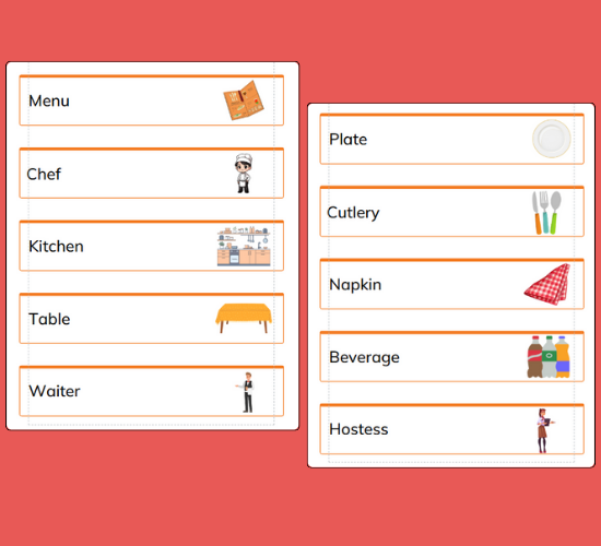 Restaurant Word Cards