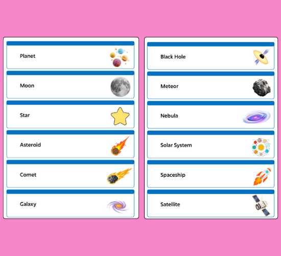 Space Center Word Cards
