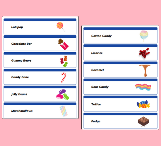 Candy Store Word Cards