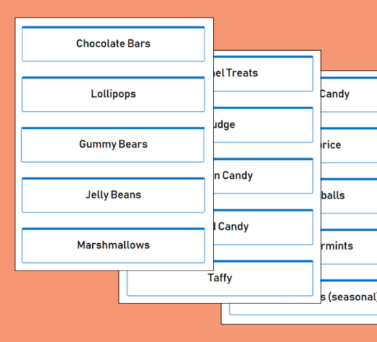 Candy Store Labels