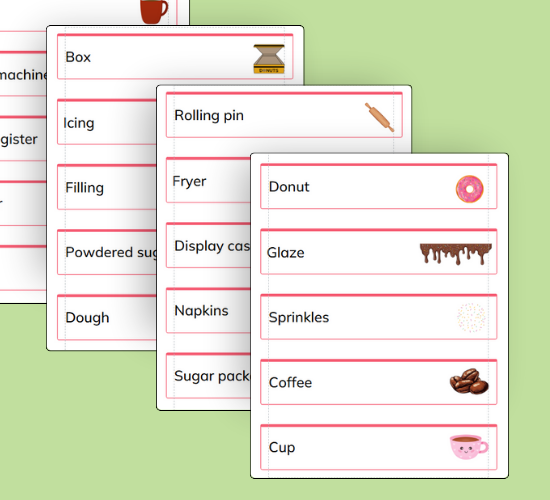 Donut Shop Word Cards