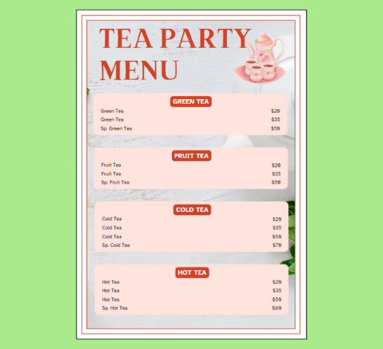 Tea Party Menu