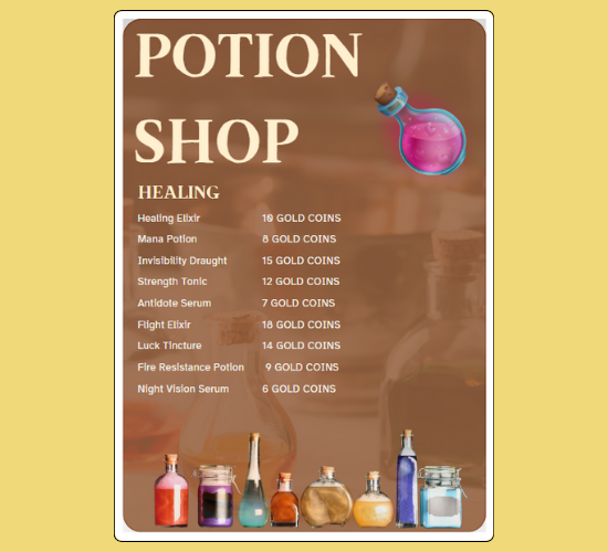 Potion Shop Menu