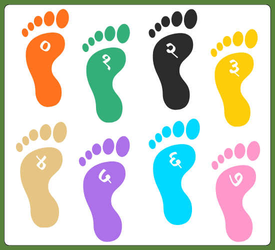 Numbers 0-50 on Footprint(Hindi)