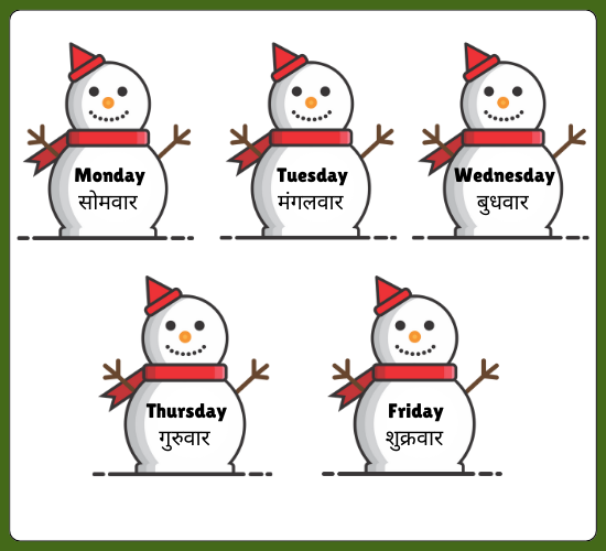 Days of the Week on Snowmen(Hindi)