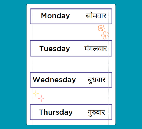 Days of the Week Cards(Hindi)