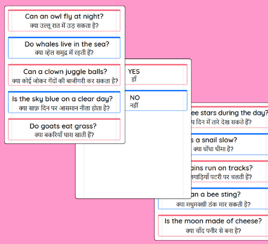 Phase 5 Yes/No Question Cards(Hindi)